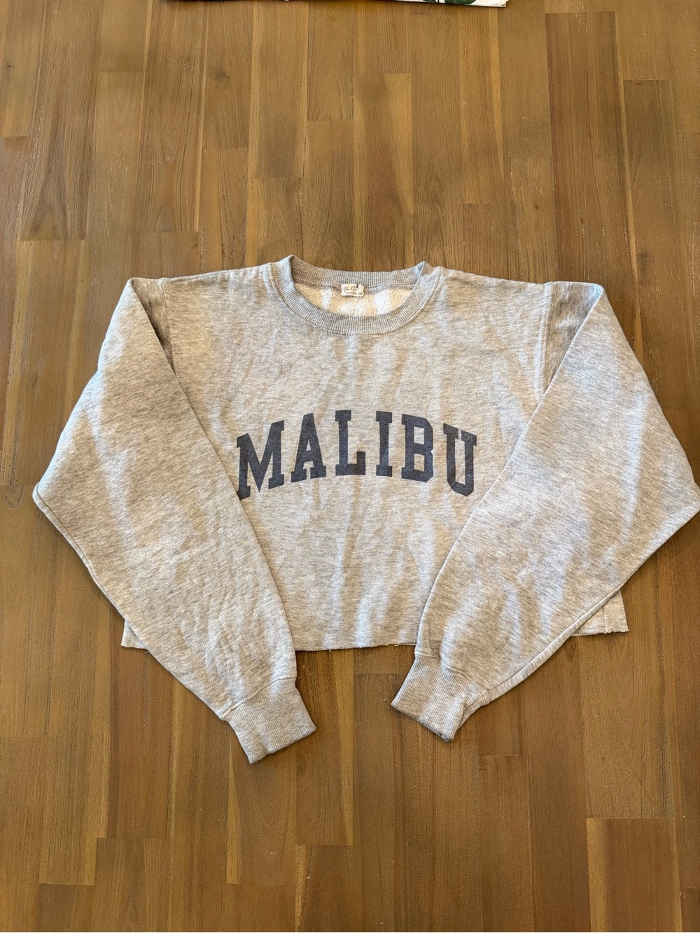 Brandy Melville 100% Cotton Malibu Graphic Cropped Sweatshirt - Gray